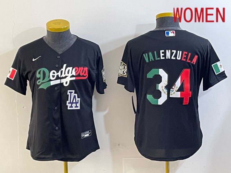 Women Los Angeles Dodgers #34 Valenzuela Black Game 2024 Nike MLB Jersey style 10296->women mlb jersey->Women Jersey